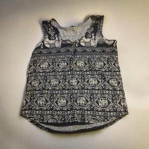 Elephant Print Sleeveless Tank Top - Navy and White